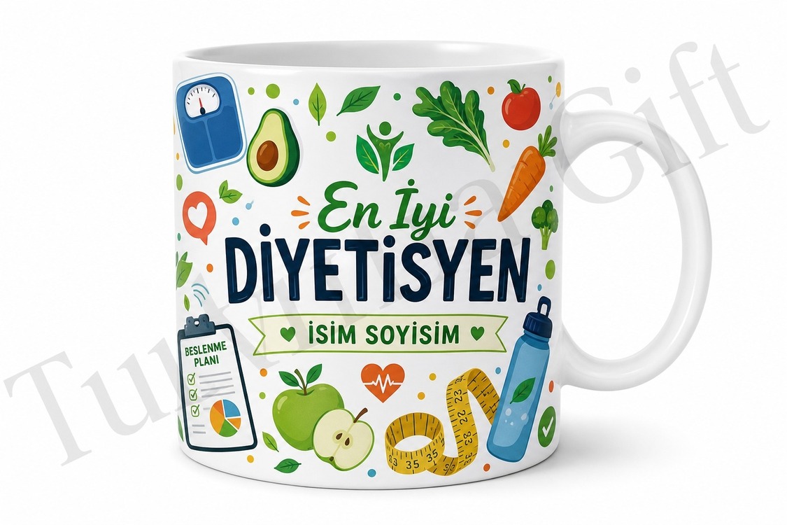 Diyetisyene Hediye İsme Özel Baskılı Kupa Bardak Meslek Temalı Porselen Mug