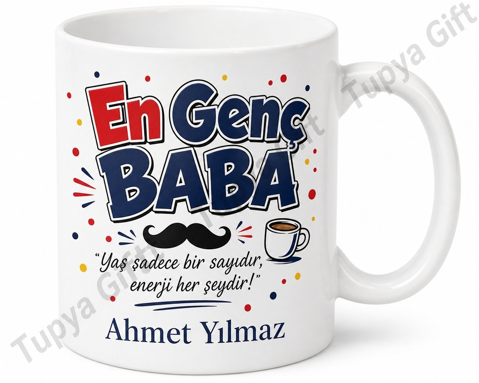 En Genç Baba Yazılı Eğlenceli Kupa Bardak Babalar Günü Hediyesi