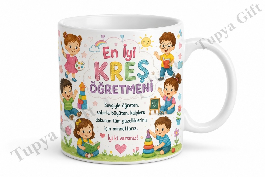 Kreş Öğretmenine Hediye Kişiye Özel Baskılı Kupa Bardak Öğretmenler Günü