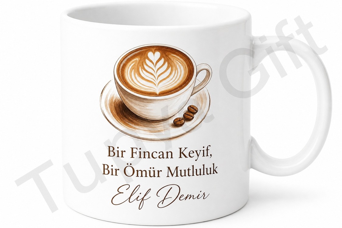 Latte Kupa Bardak Kişiye Özel Baskılı Hediye Porselen Kahve Kupası