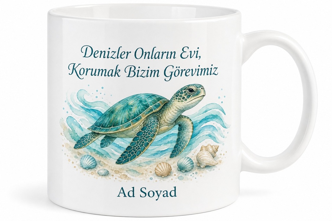 Kaplumbağaları Kurtar Temalı Baskılı Porselen Kupa Bardak Hediye