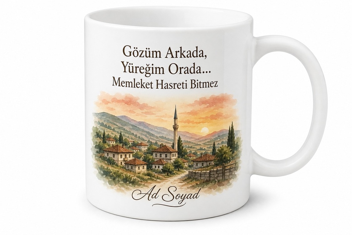 Memleket Hasreti Bitmez Temalı Baskılı Kupa Bardak Hediye Porselen