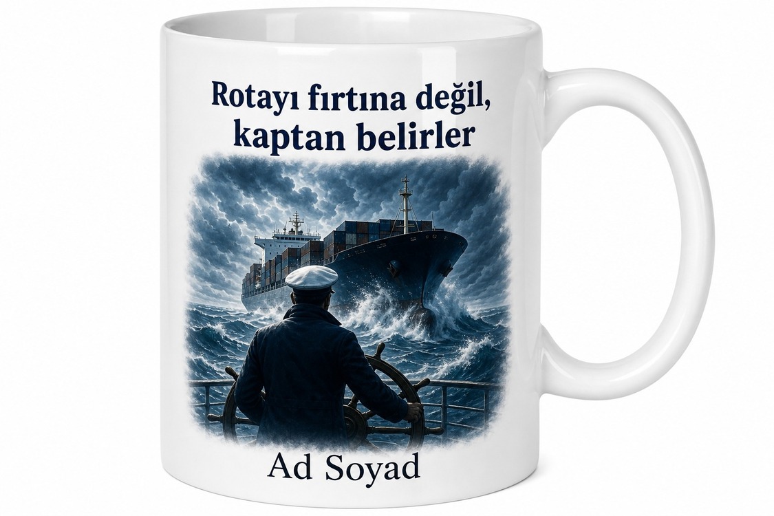 Gemi Kaptanı Fırtınada Yük Gemisi Yöneten Kaptan Temalı Baskılı Kupa Bardak Hediye