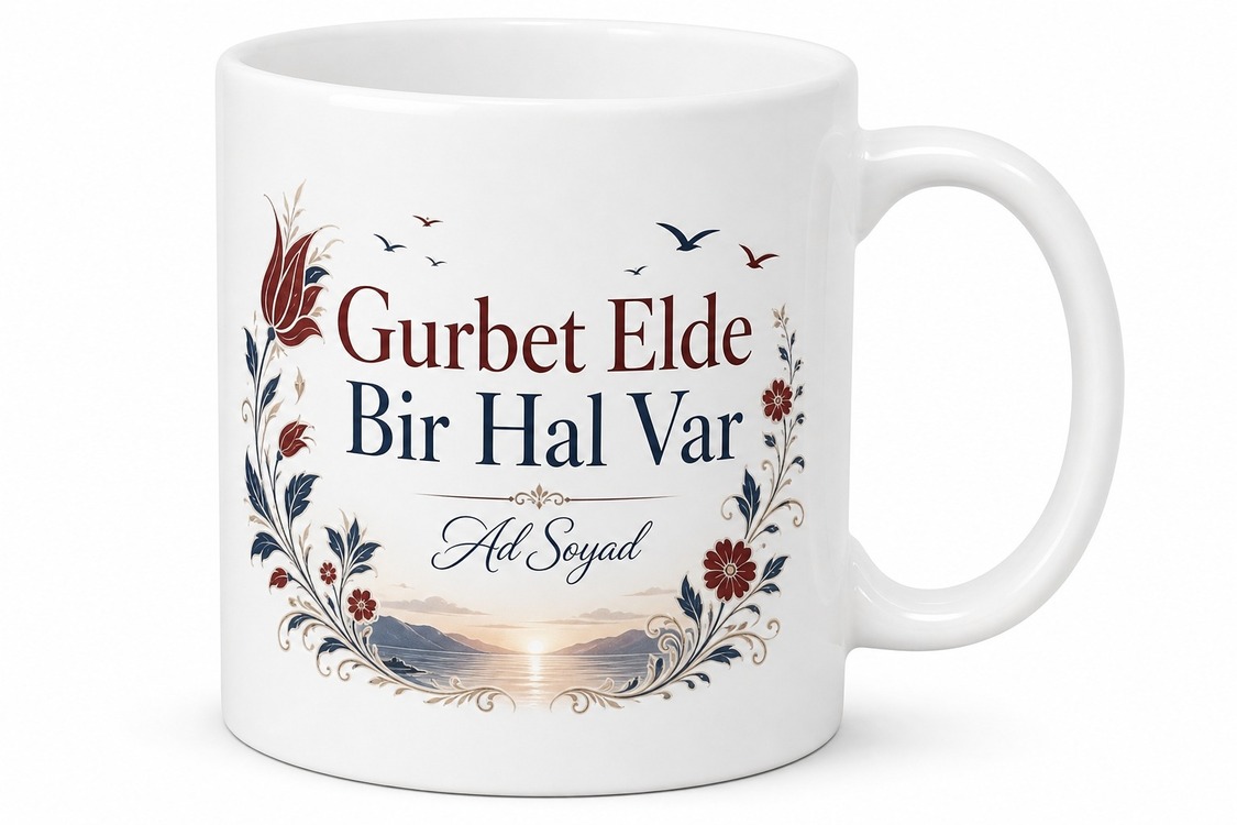 Gurbet Elde Bir Hal Var Yazılı Baskılı Kupa Bardak Özel Tasarım Hediye