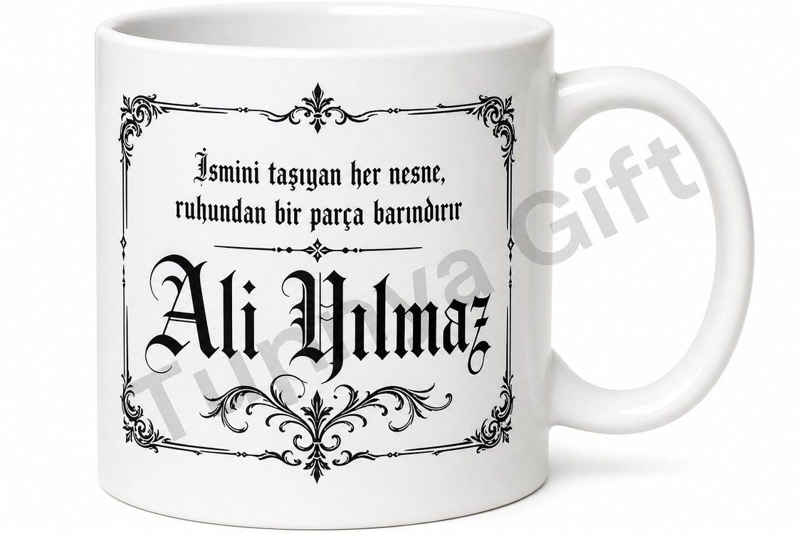 Gotik Yazı İle İsim Baskılı Kupa Bardak Kişiye Özel Tasarım Hediye