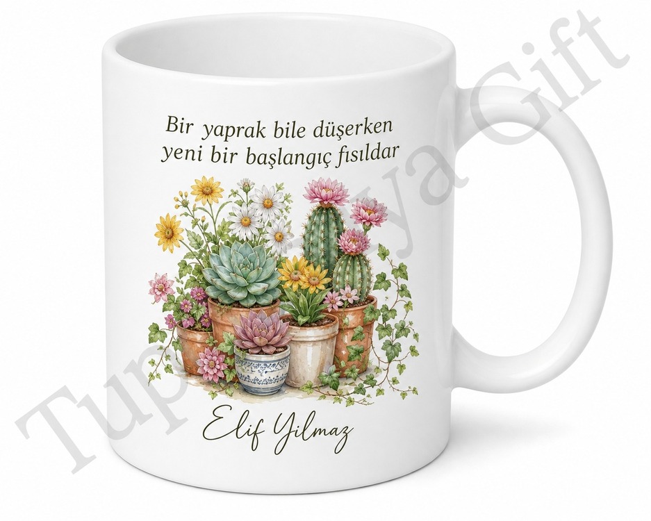 Saksı Çiçeği Temalı Bitki Sever Baskılı Kupa Bardak Hediye