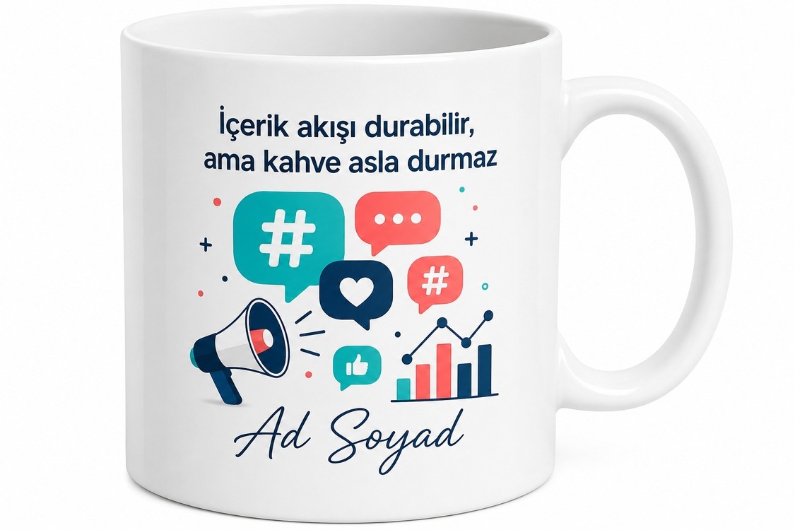 Kişiye Özel İsimli Sosyal Medya Yöneticisi Tasarımlı Ofis Kahve Kupası Seramik Hediye