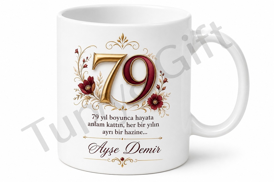 Anlamlı Mesajlı 79 Yaş Doğum Günü Hediyesi Çay Kupası Baskılı Bardak