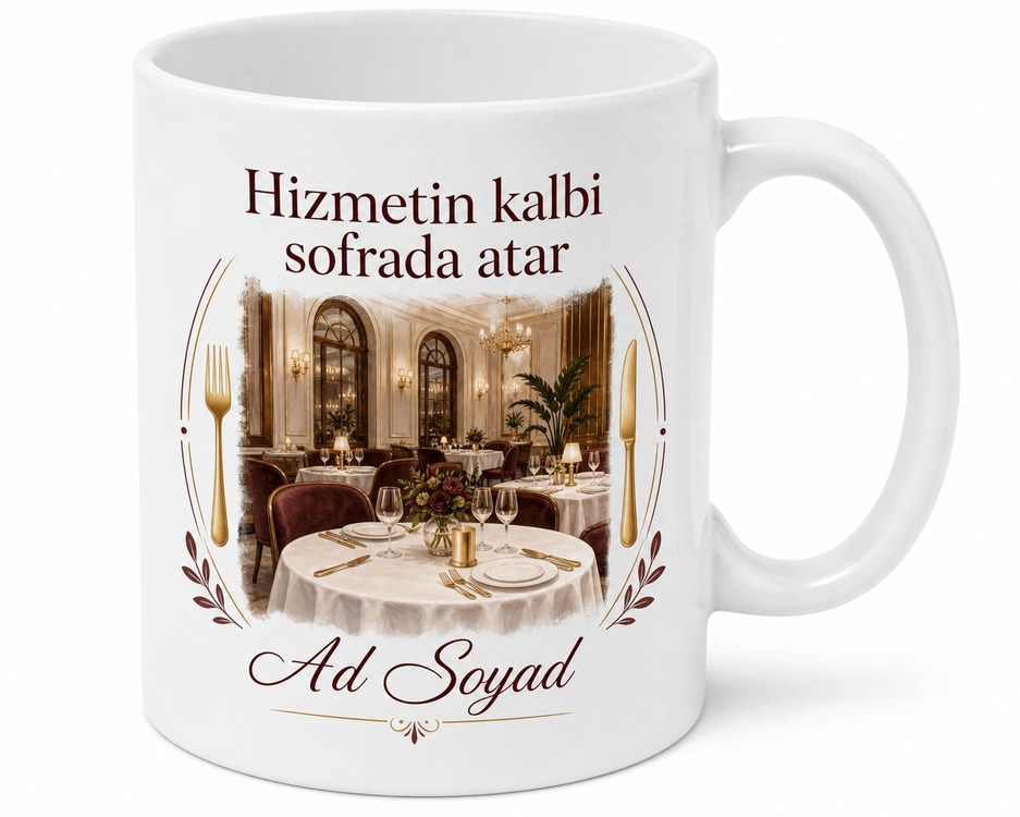 Kişiye Özel İsimli Restoran Müdürü Tasarımlı Hizmet Temalı Kupa Bardak Hediye