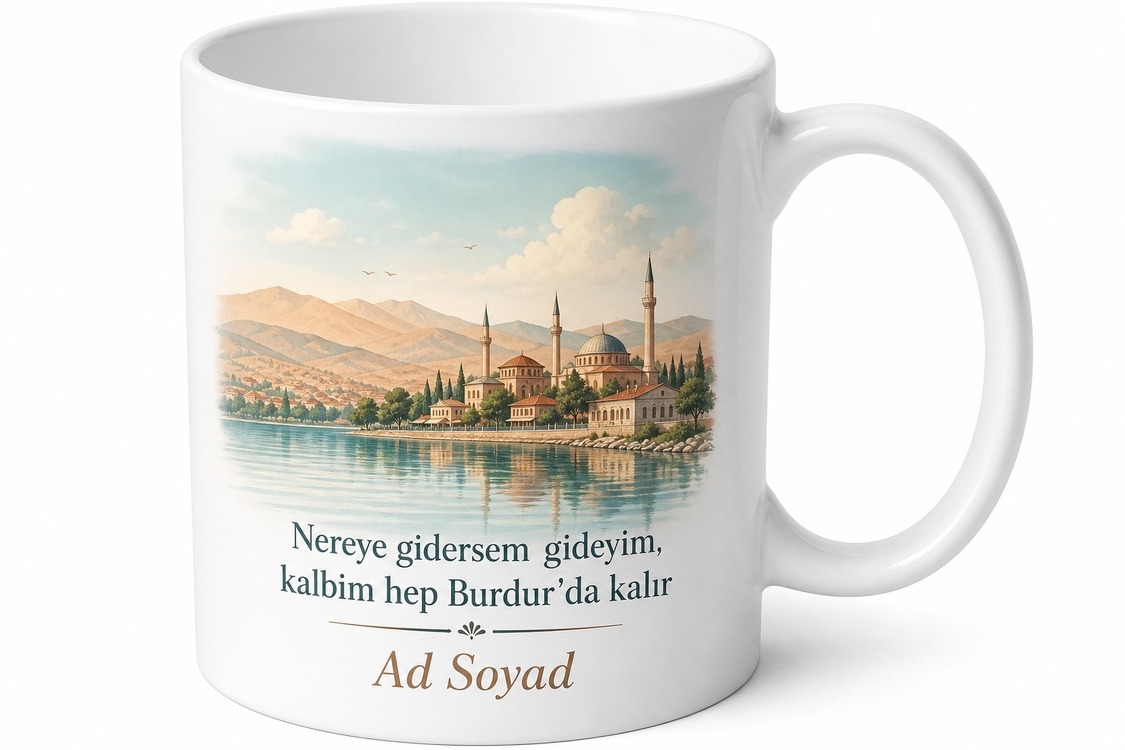 Burdur Memleket Temalı Kişiye Özel Baskılı Kupa Bardak Hediye