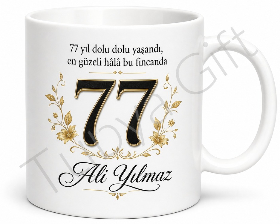 Kişiye Özel İsimli 77 Yaş Doğum Günü Hediyesi Kupa Bardak