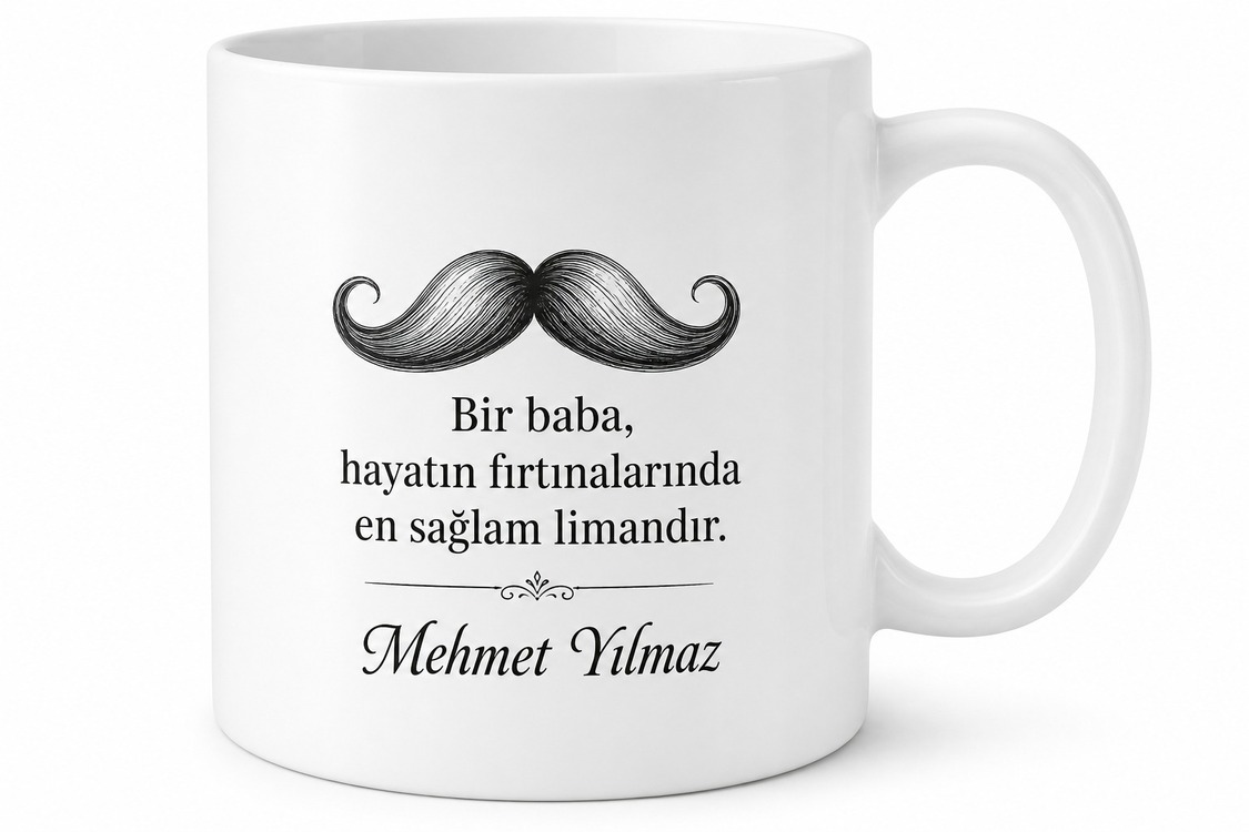 Baba Bıyığı Temalı Özel Tasarım Kupa Bardak Babalar Günü Hediye