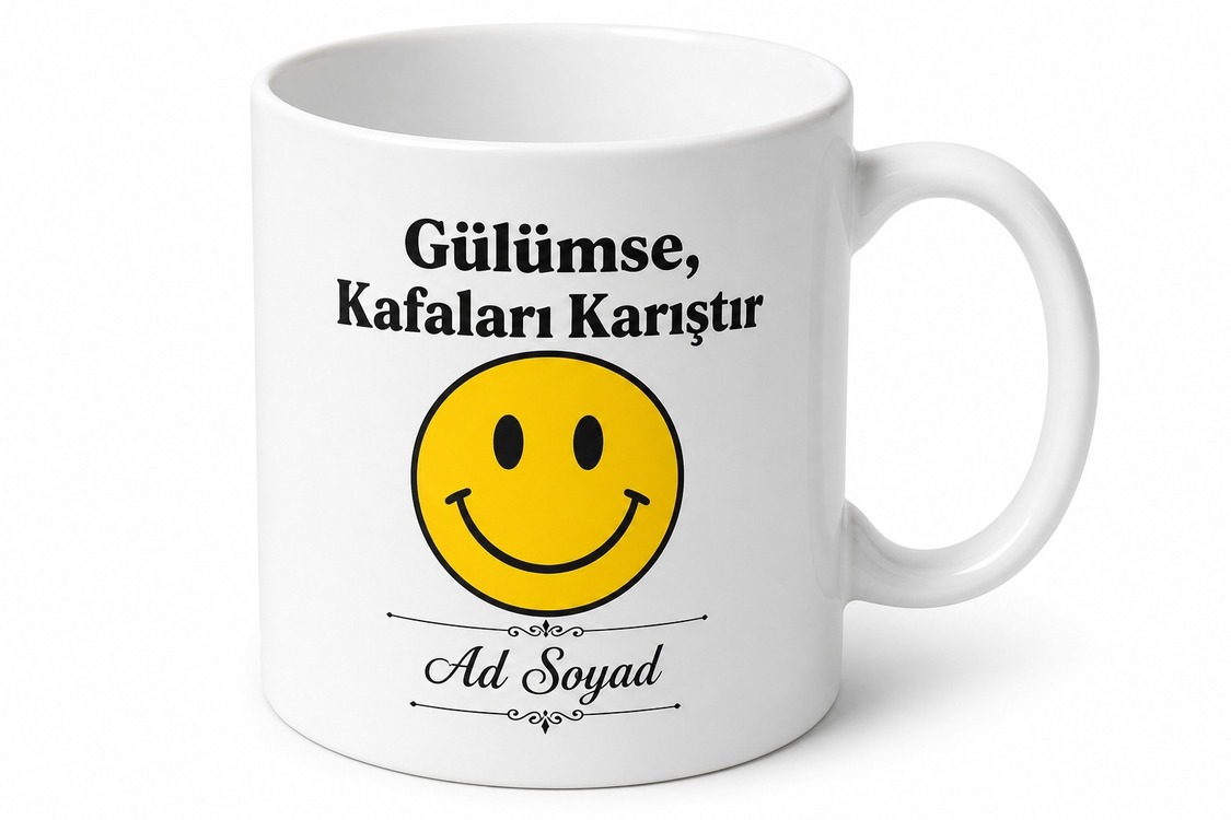 Gülümse Kafaları Karıştır Temalı Kahve Kupası Hediye Bardak