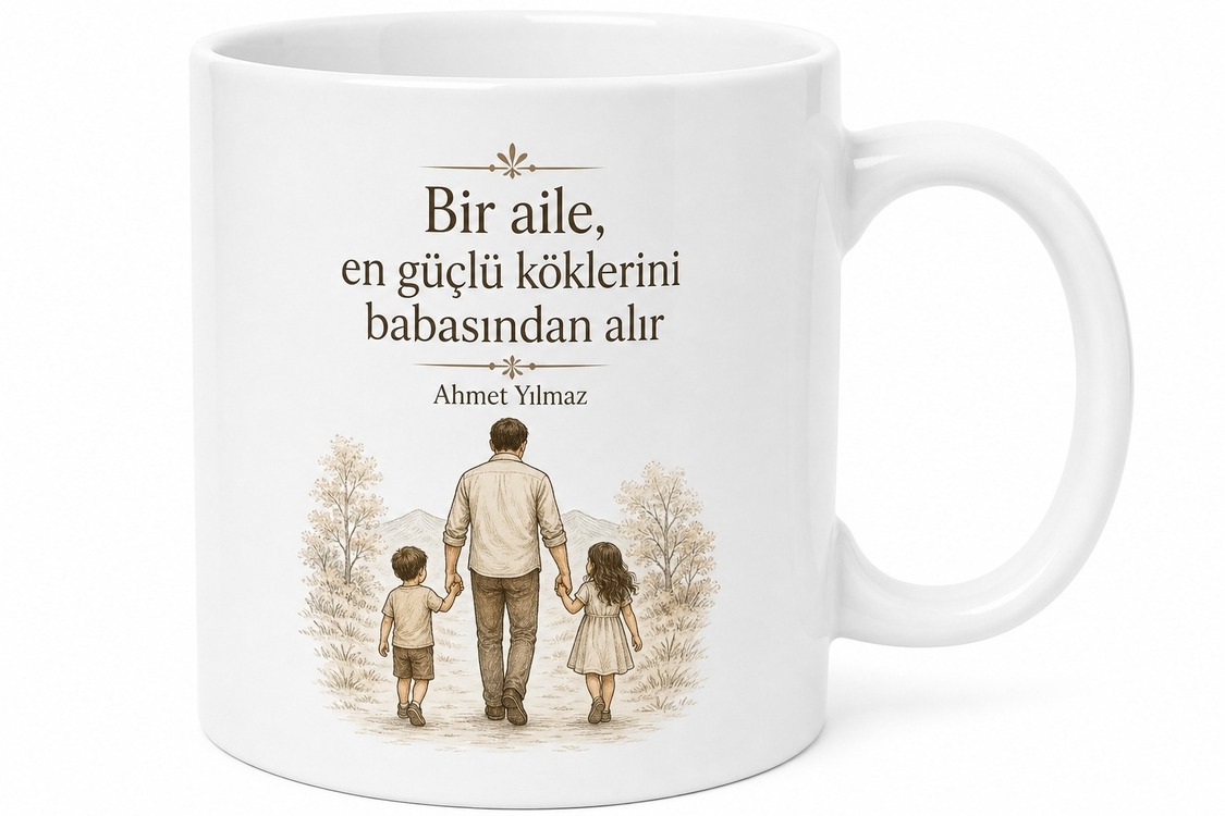 Baba ve Ailesi Temalı Özel Tasarım Kupa Bardak Babalar Günü Hediye