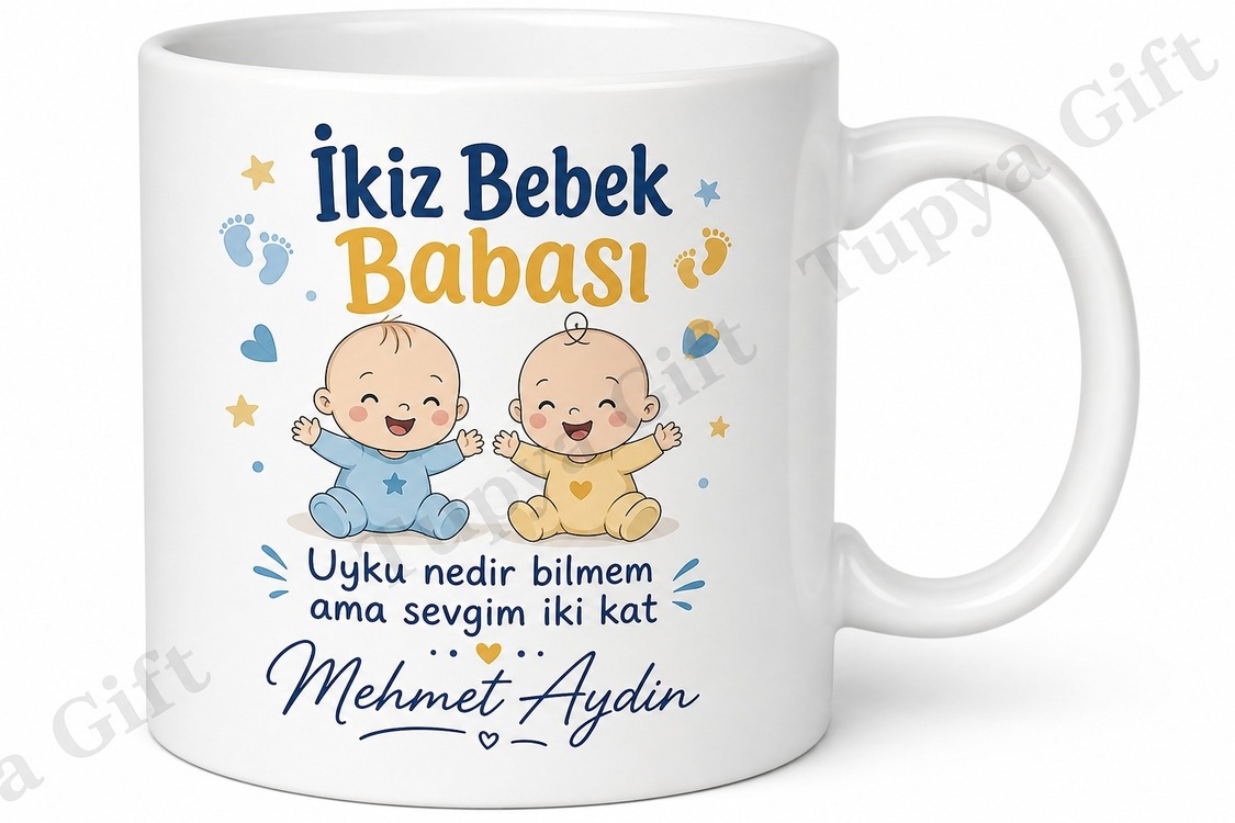 İkiz Bebek Babası Yazılı Eğlenceli Kupa Bardak Babalar Günü Hediyesi