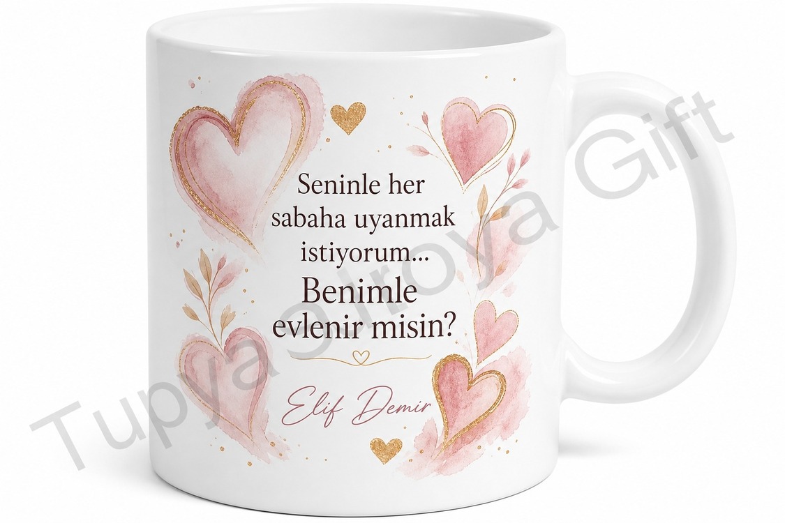 Evlilik Teklifi Kupa Bardak Kişiye Özel Baskılı Hediye Nişan Sevgiliye