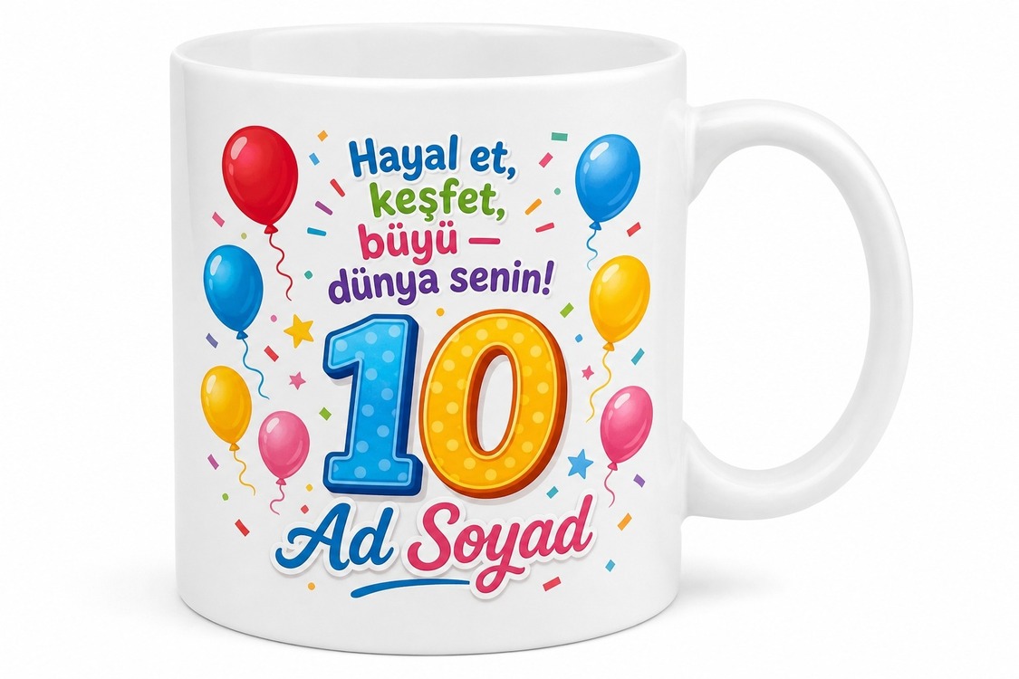 İsimli Kupa 10 Yaş Doğum Günü Özel Baskılı Hediye Bardak