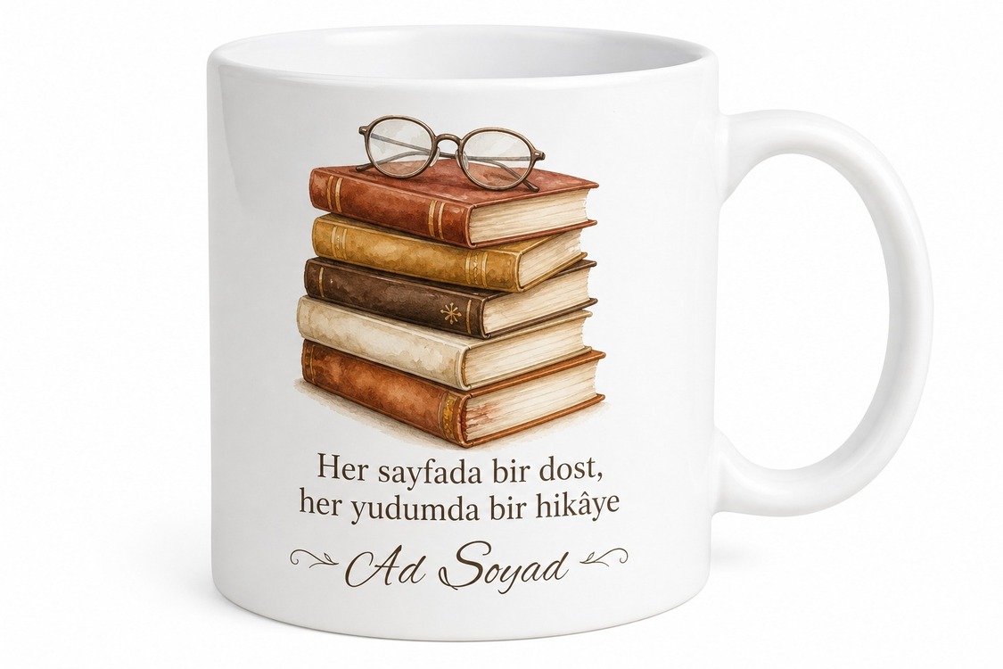 İsme Özel Kitap Arkadaşım Yazılı Kupa Bardak Kitapsever Hediye