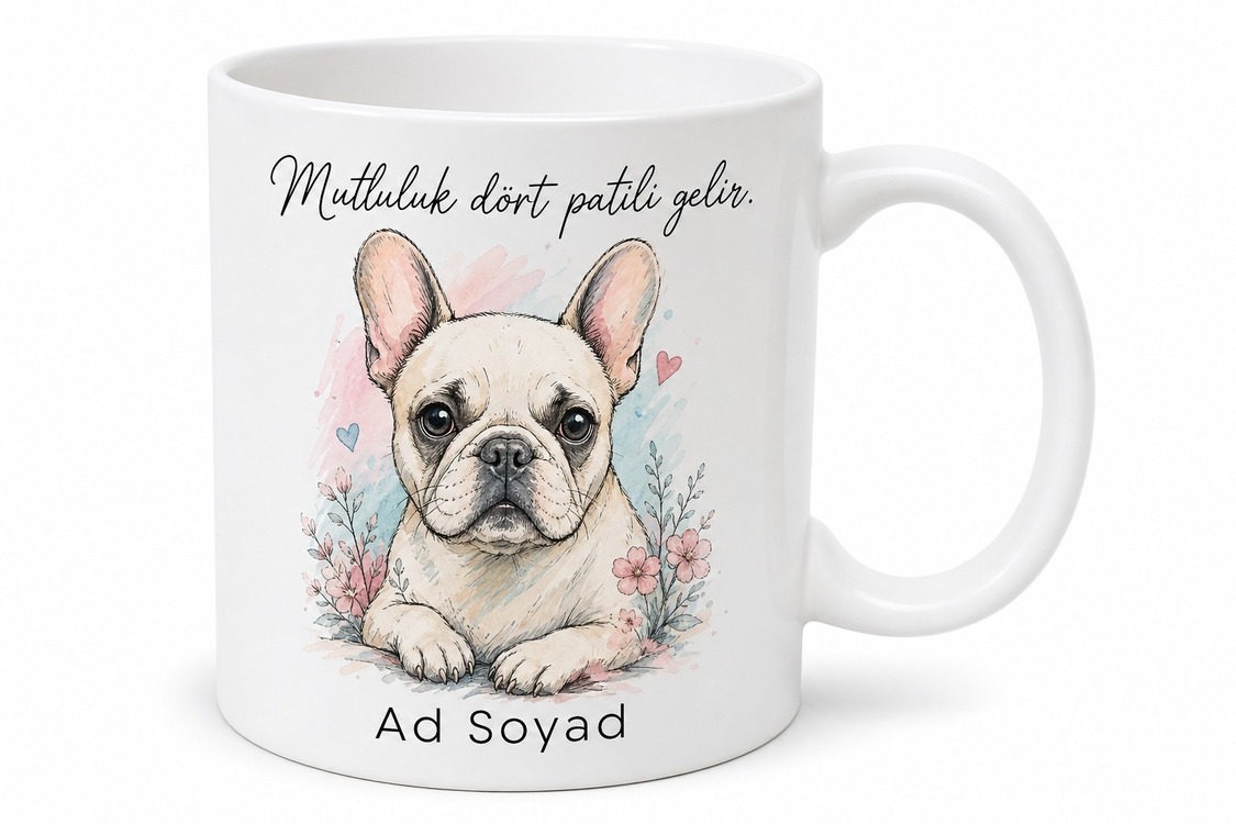 İsme Özel French Bulldog Desenli Kupa Bardak Köpek Severlere Hediye