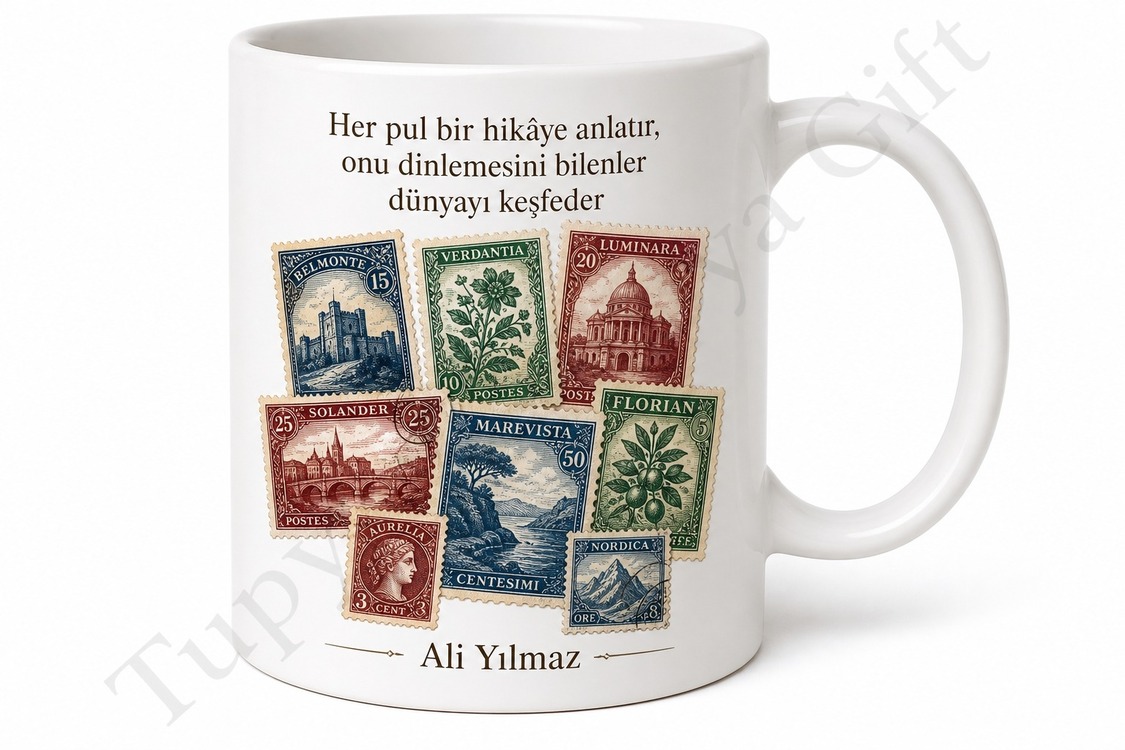 Pul Koleksiyoncusu İçin Özel Baskılı Kupa Bardak Hediye Filateli Pul Meraklısına
