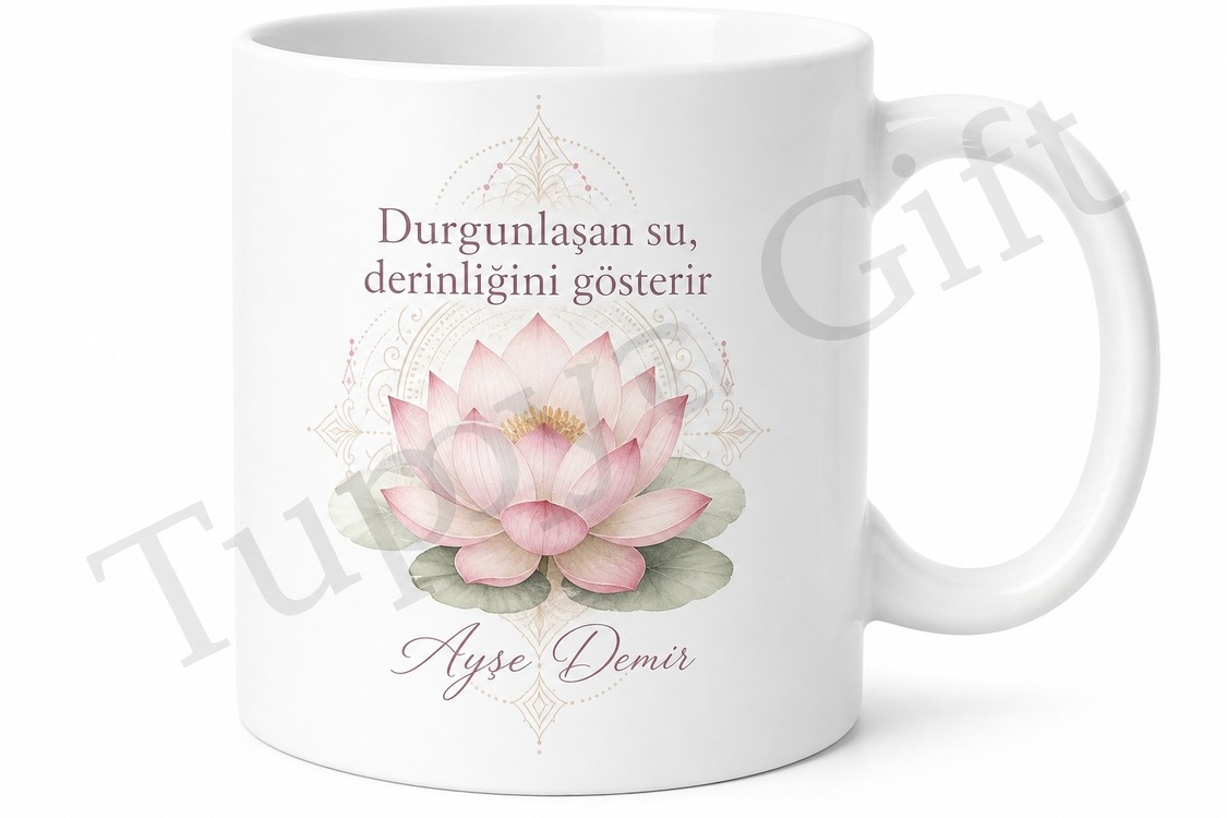 Lotus Çiçeği Temalı Meditasyon Kupası Özel Baskılı Porselen Bardak Hediye