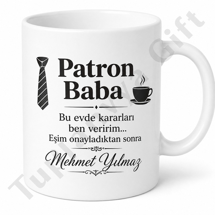 Patron Baba Yazılı Komik Tasarım Kupa Bardak Babalar Günü Hediye