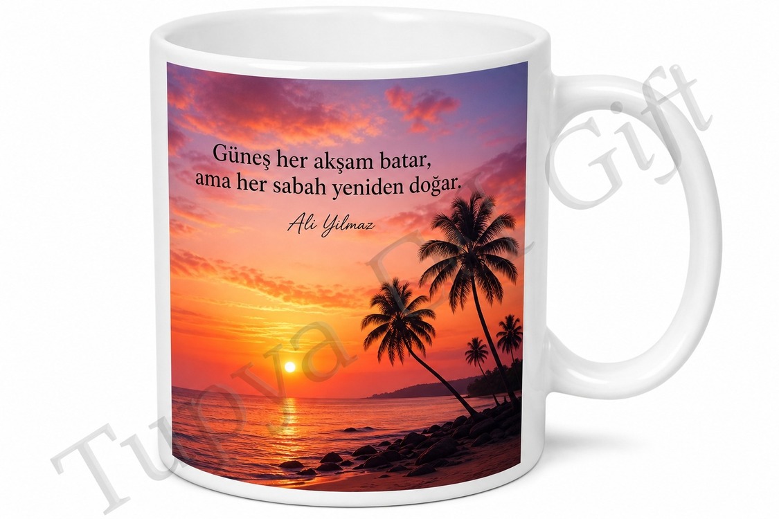 Gün Batımı Temalı Baskılı Kupa Bardak Hediye Özel Tasarım Porselen Mug