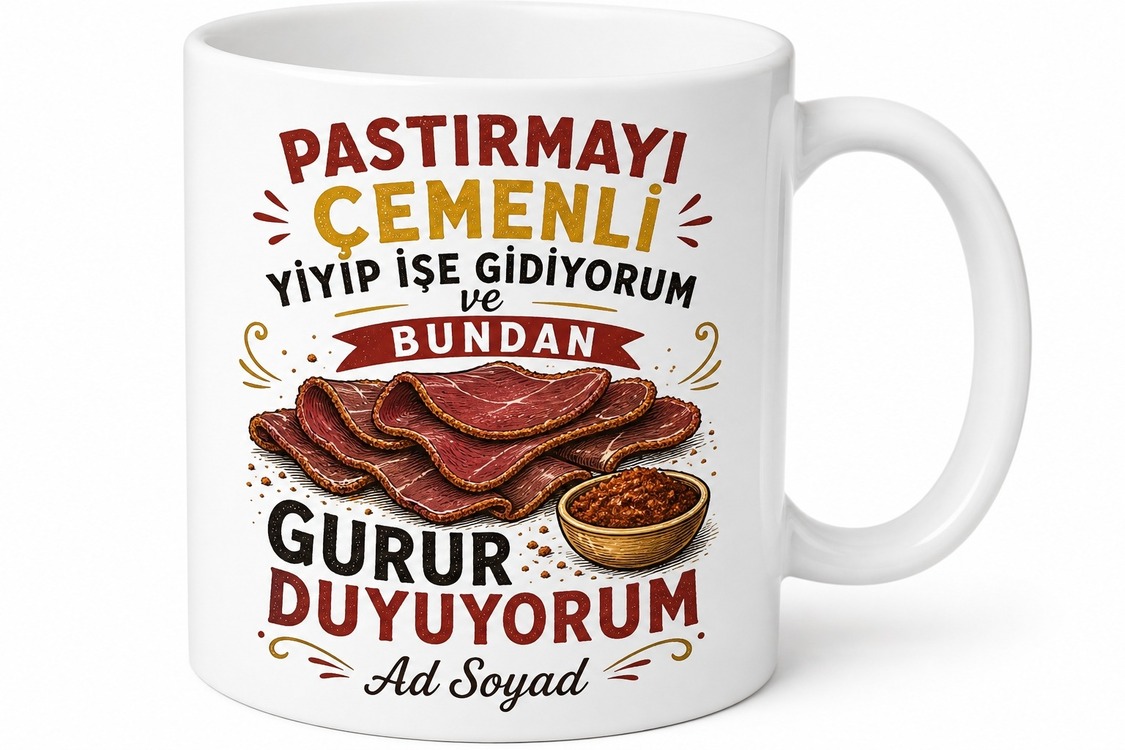 Pastırmacı Kupa Kayseri Esprili Kahvaltı Pastırma Çemen Hediye Bardak