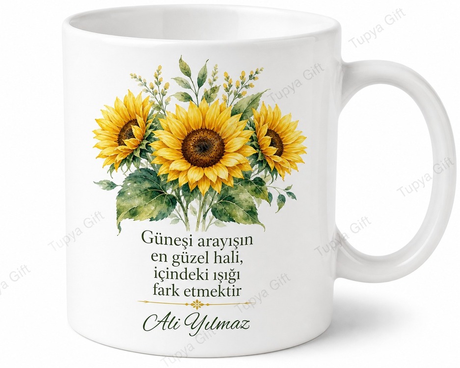 Ayçiçeği Temalı Baskılı Kupa Bardak Hediye Porselen Ayçiçeği Desenli Mug
