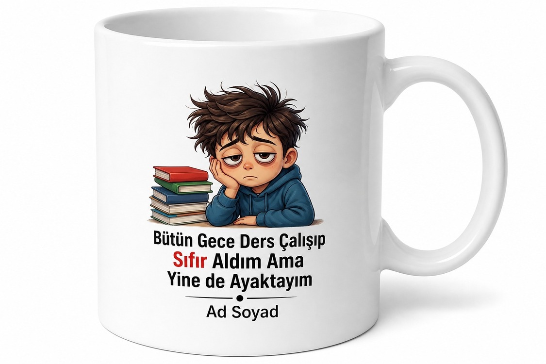 Bütün Gece Ders Çalışıp Sıfır Alanlara Teselli Çay Kupası Hediye Bardak