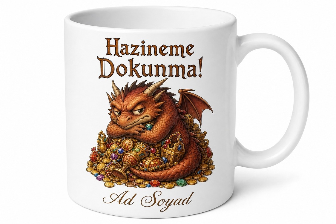 Çöreklenmiş Ejderha Çizimli Hazinesini Koruyan Cimri Koleksiyoner Kupa Bardak Hediye