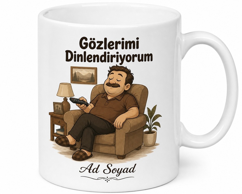 Koltukta Uyuyakalan Babalara Gözlerim Dinleniyor Esprili Kupa Bardak Hediye