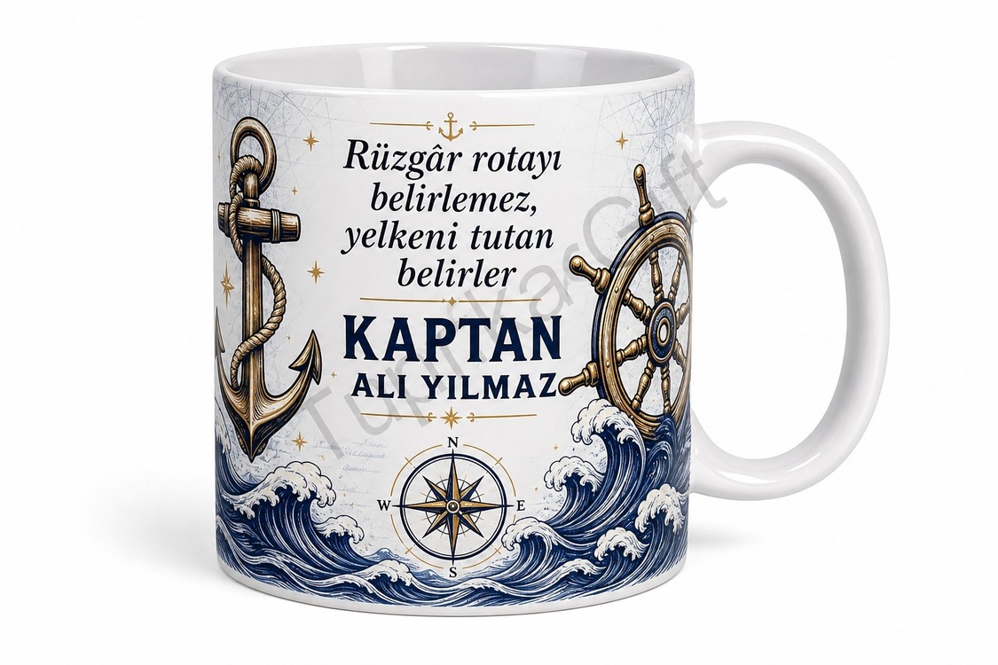 Denizciye Hediye Kişiye Özel Baskılı Kupa Bardak Denizci Kaptan Hediyesi