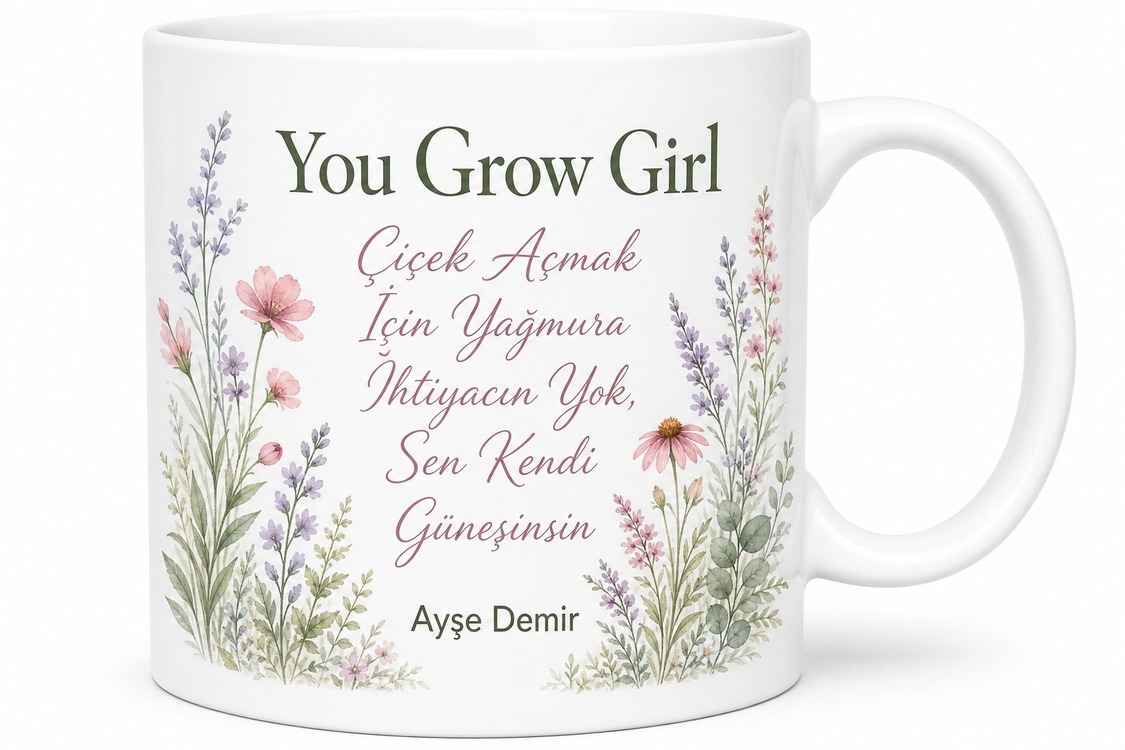 You Grow Girl Temalı Gelişen Kadınlara Motivasyon Kupa Bardak Hediye