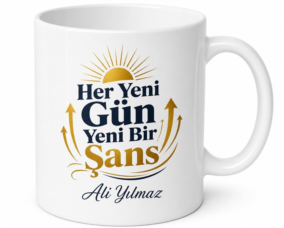 Her Yeni Gün Yeni Bir Şans Hedef Odaklı Motivasyon Çay Kahve Seramik Kupa Bardak Hediye