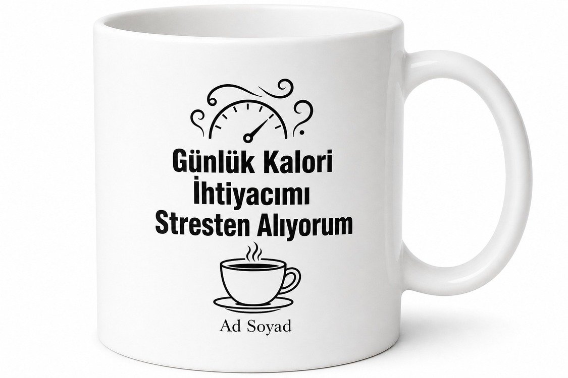 Günlük Kalori İhtiyacımı Stresten Alıyorum Stres Yönetimi Kupa Bardak Hediye
