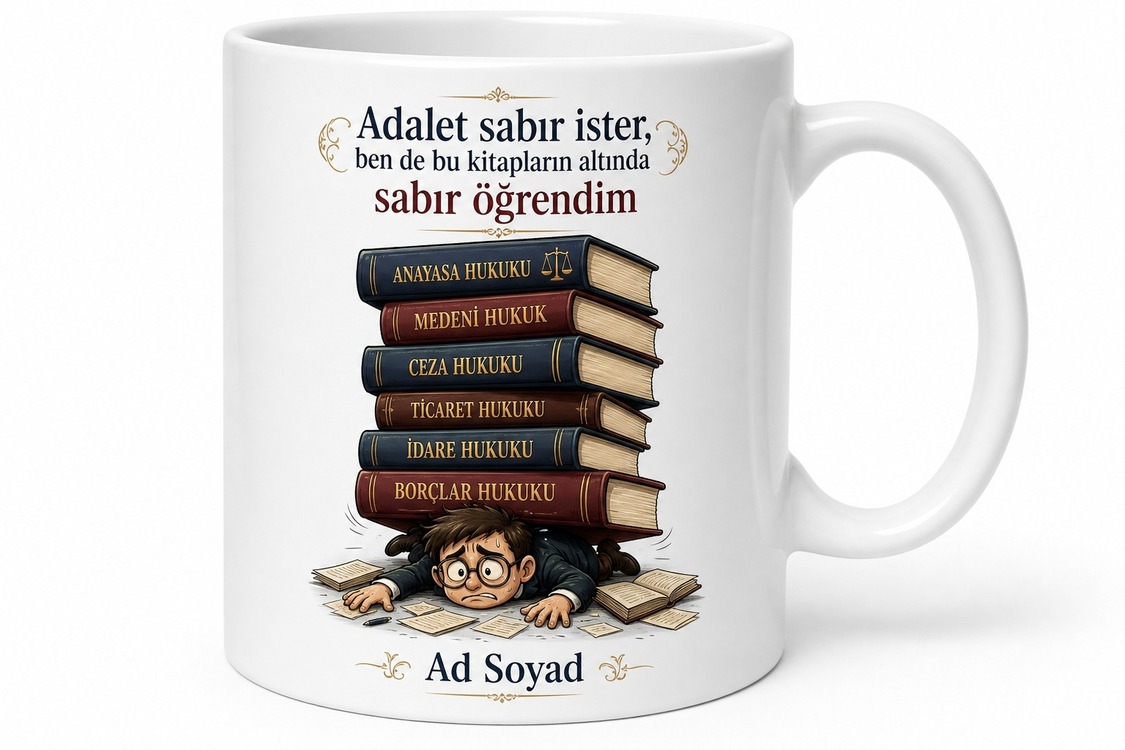 Hukuk Kitaplarının Altında Ezilen Avukat Adayı Sabır Kupası Hediye Bardak