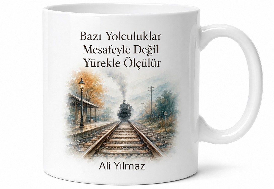Dünya Tren İstasyonu Günü Raylar Üzerinde Uzaklara Gidenlere Özel Tasarım Kupa Hediye