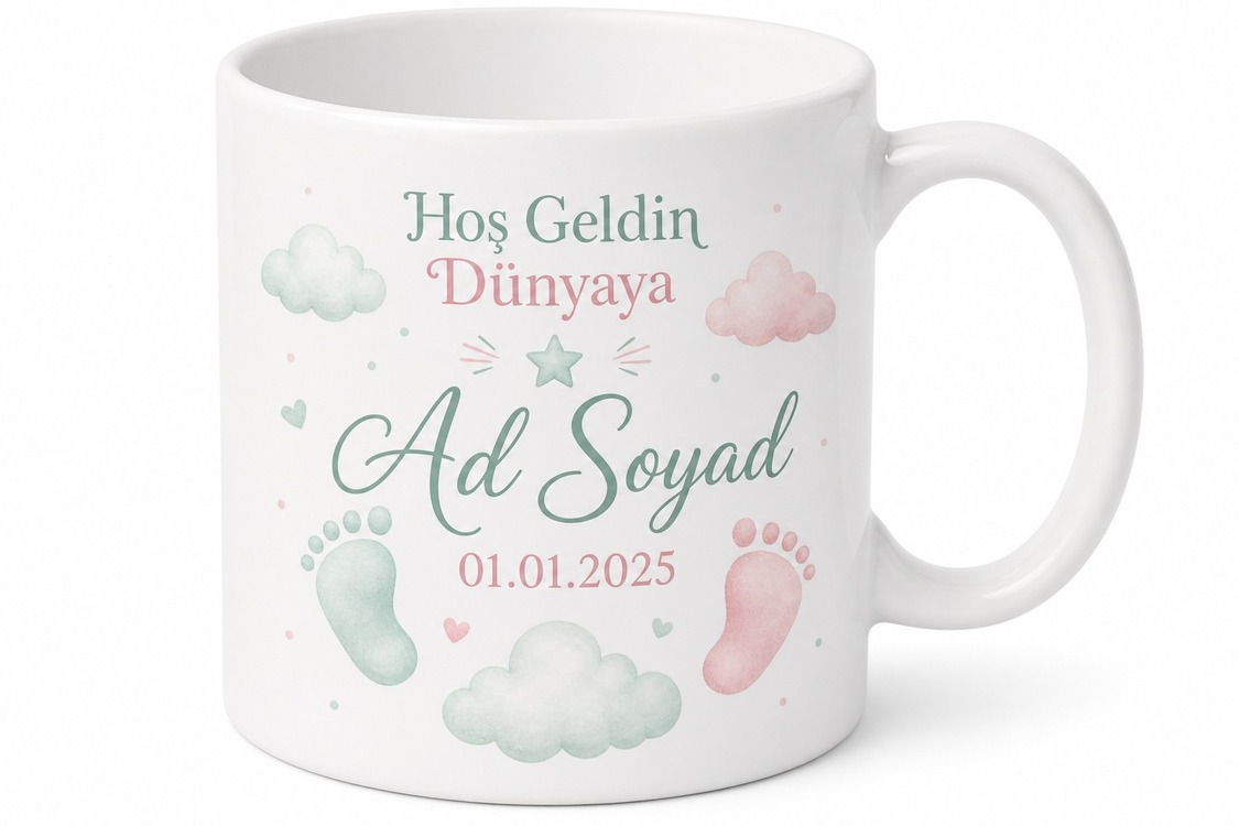 Hoş Geldin Bebek İsim ve Tarih Yazılabilir Hatıra Kupa Bardak Hediye