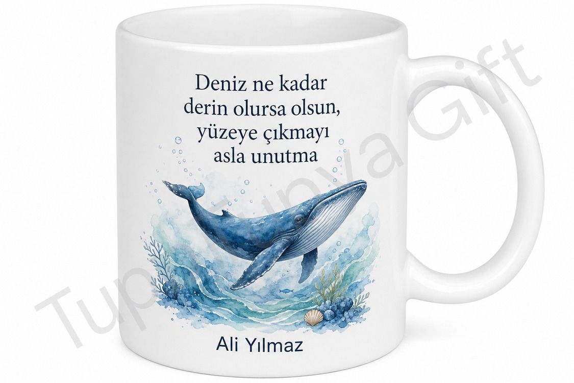 Balina Temalı Deniz Sever Baskılı Kupa Bardak Hediye Porselen Mug