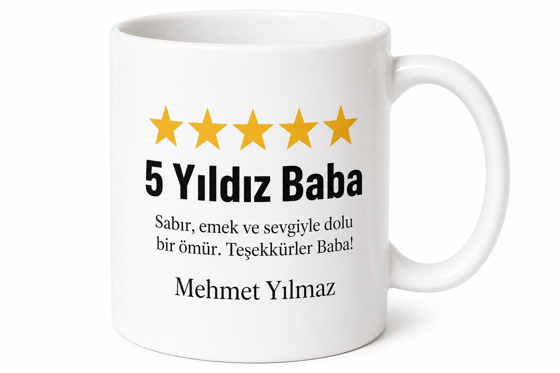 5 Yıldız Baba Review Yazılı Kupa Bardak Babalar Günü Hediyesi