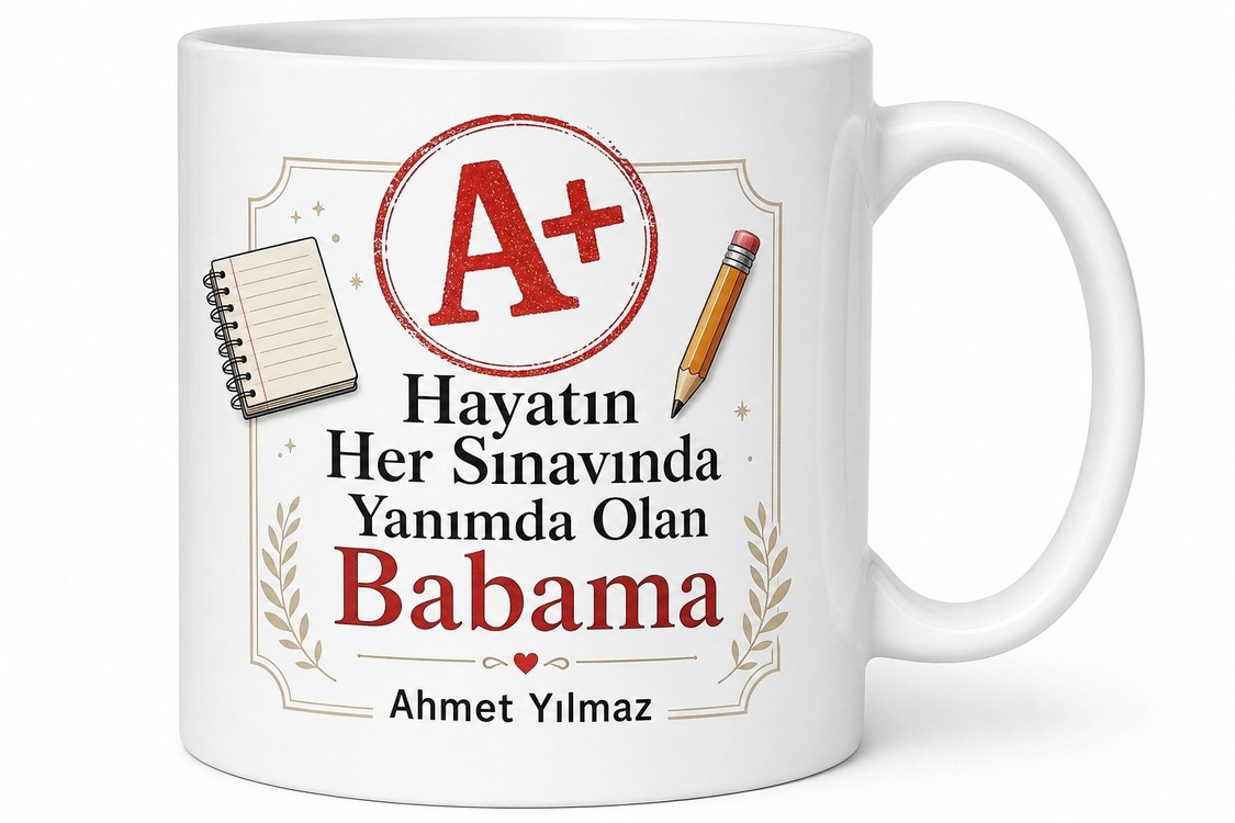 A Plus Baba Yazılı Karne Temalı Kupa Bardak Babalar Günü Hediyesi