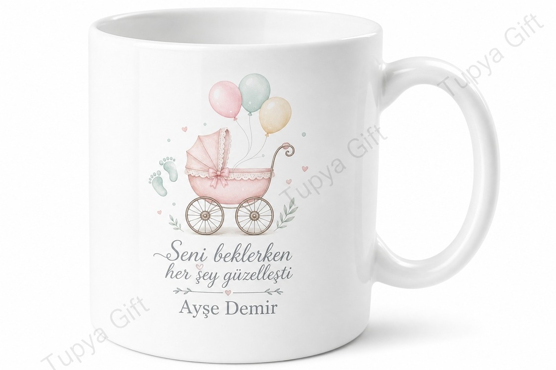 Baby Shower Hediyesi İsimli Özel Baskılı Porselen Kupa Bardak Bebek Kutlama
