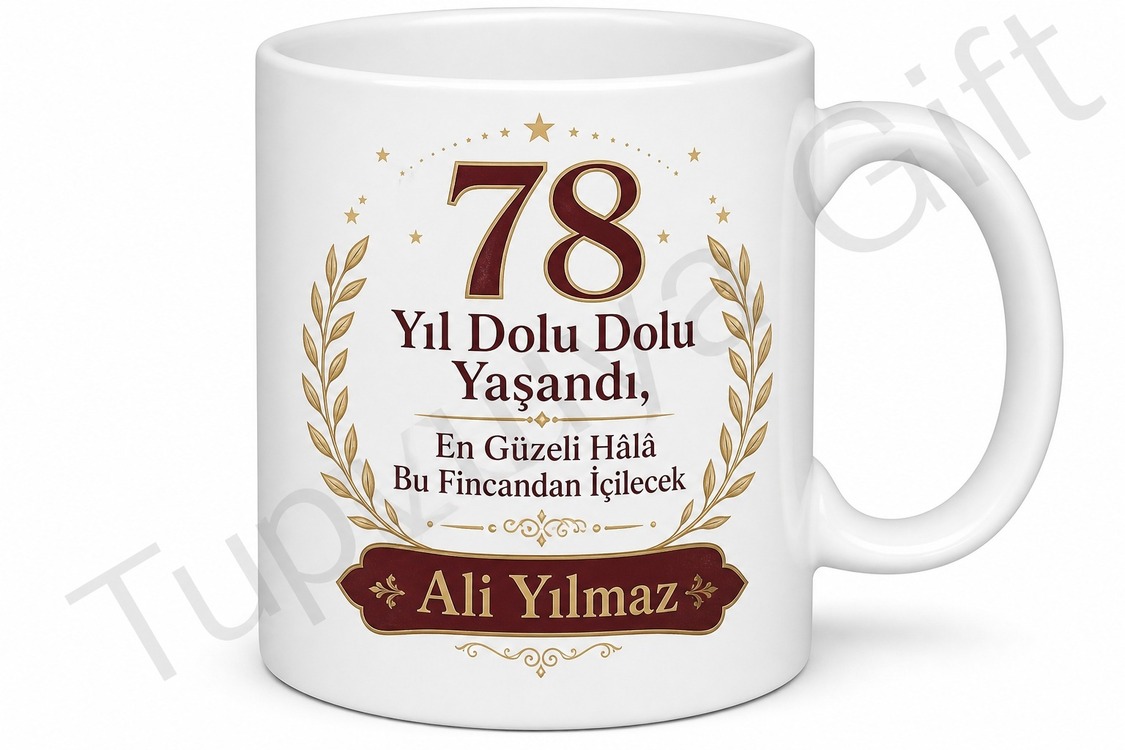 Klasik Hatıra Tasarımlı 78 Yaş Doğum Günü Kupa Bardak Hediye