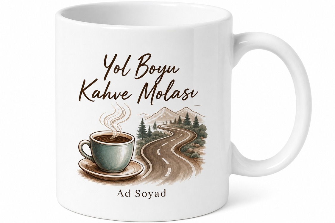 Yol Boyu Kahve Molası Yazılı Baskılı Kupa Bardak Hediye Porselen Mug