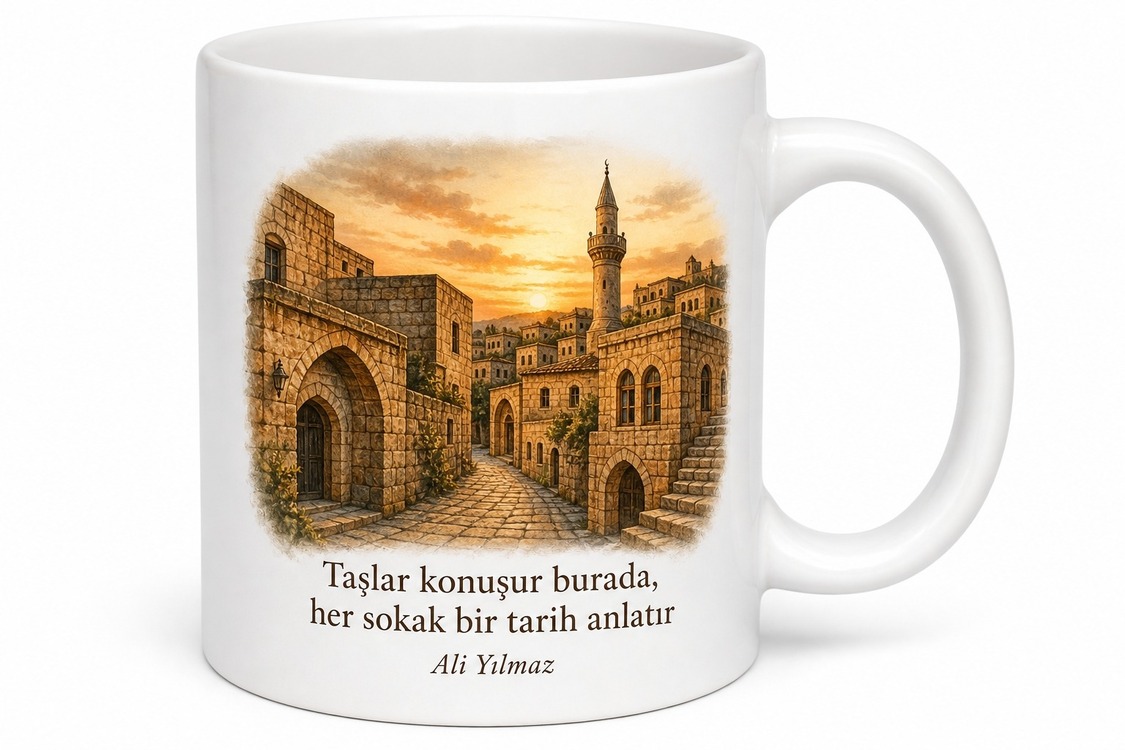 Dargeçitin Tarihi Dokusu Mardin Hatırası Kupa Bardak Özel Tasarım Hediye