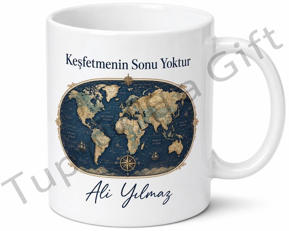 Harita Temalı Baskılı Kupa Bardak Hediye Dünya Haritası Desenli Porselen Mug