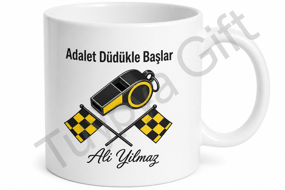 Hakeme Hediye Baskılı Kupa Bardak İsimli Hakem Hediyesi Porselen Kupa