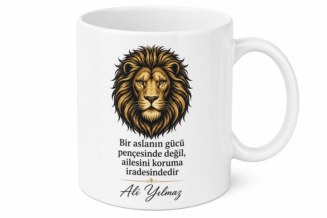 Aslan Baba Yazılı Güç Temalı Kupa Bardak Babalar Günü Hediyesi