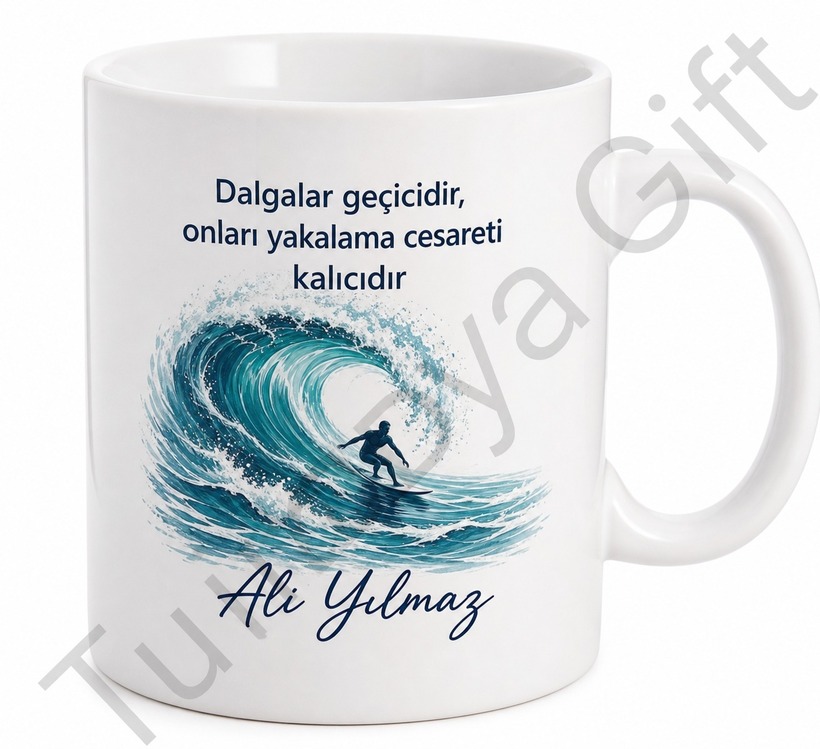 Sörfçüye Hediye İsme Özel Baskılı Kupa Bardak Sörf Temalı Hediye